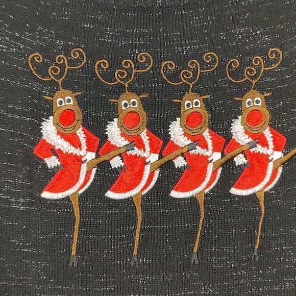 Isabella's Closet Crew Neck Christmas Sweater Embroidered Reindeer Rockettes - Picture 10 of 10